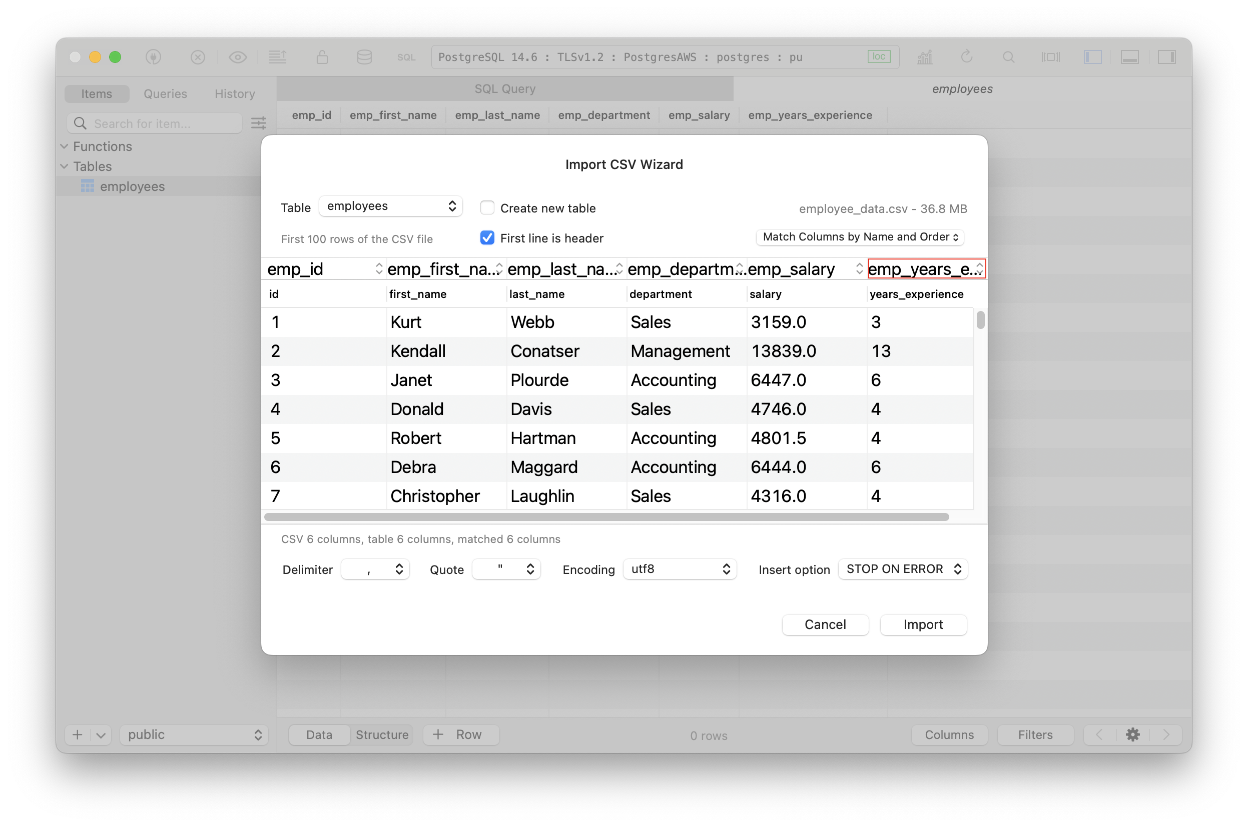 Image 8 - CSV to database table column mappings